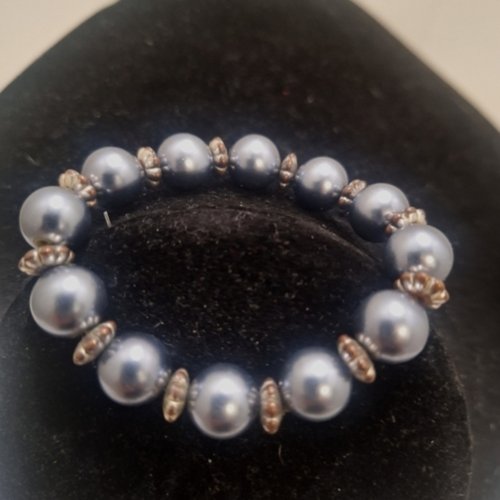Silvery Blue Beaded Stretch Braclet